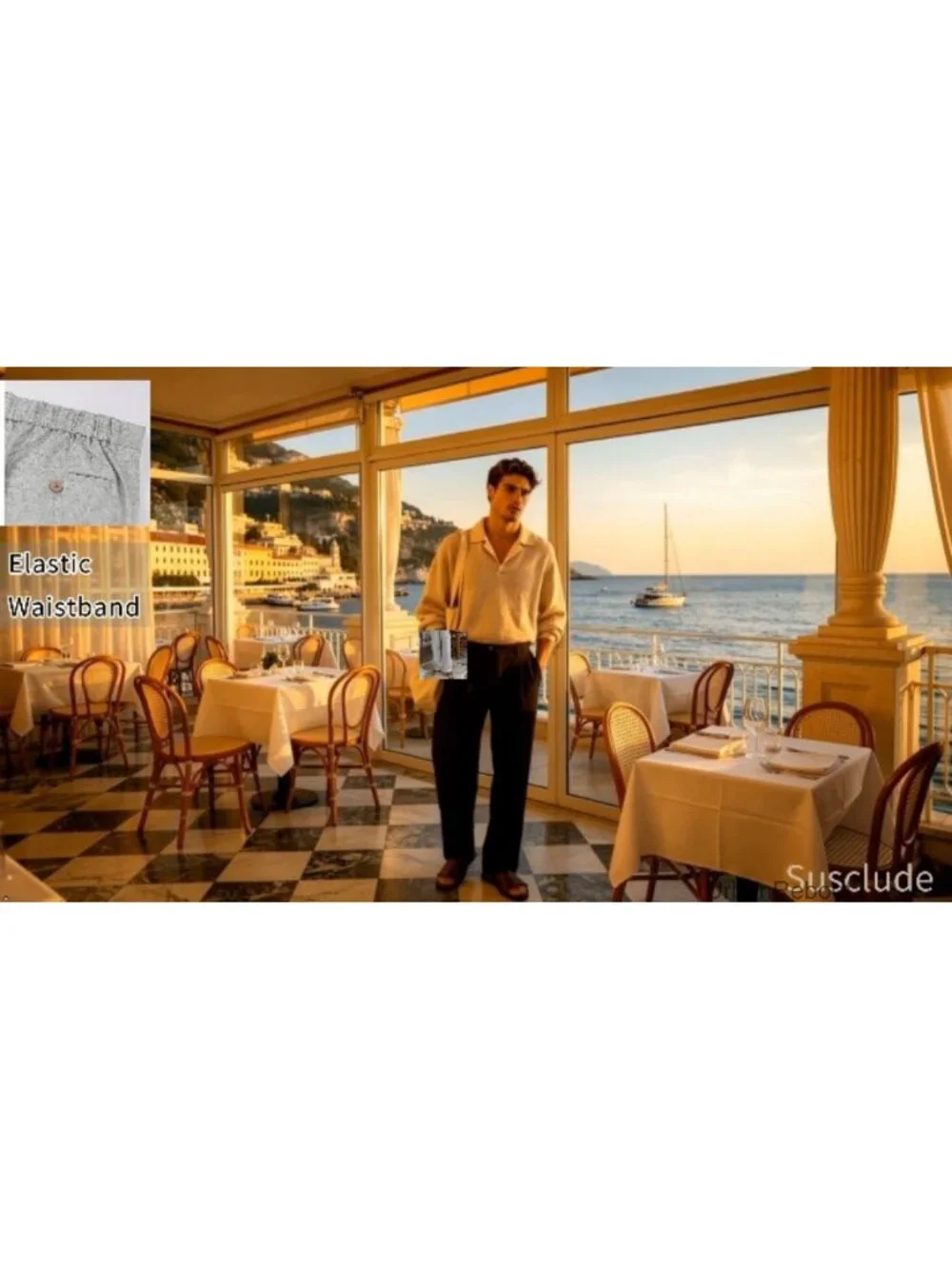 Men's Linen Wide Leg Pleated Dress Pants | Relaxed Fit Elastic Waist Office